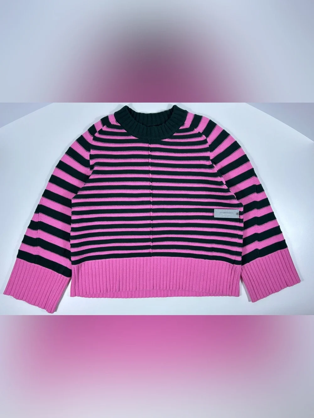 Anthropologie Maeve Chandler Striped Mock Neck Sweater Pink Black SP | NWT
